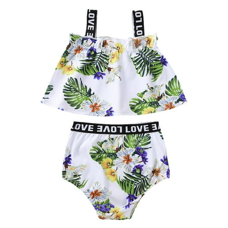 

Toddler Girls Sleeveless Flowers Printed Suspenders Tops Summer Cute Short Pants Romper Outfits
