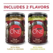 Purina ONE True Instinct Classic Ground Grain-Free Formulas With Real Turkey and Venison, and With Real Chicken and Duck Wet High Protein Dog Food Variety Pack