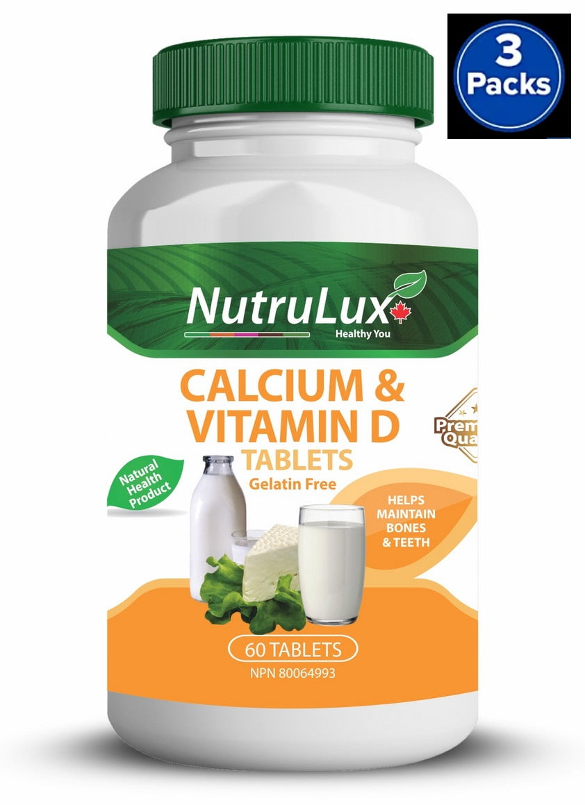 NutruLux Calcium & Vitamin D ( 600 mg Calcium ) Halal Gelatin Free Tablets(Pack of 3)