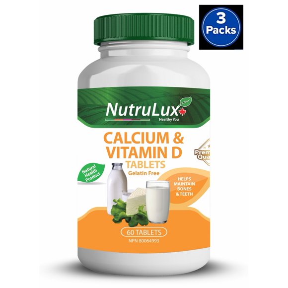 Calcium & Vitamin D ( 600 mg Calcium ) Halal Gelatin Free Tablets(Pack of 3)