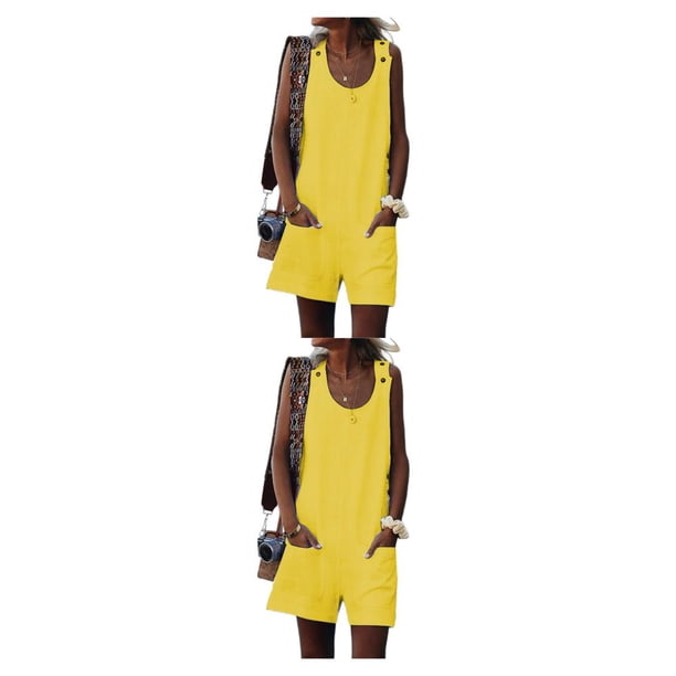 Sonducket Mujeres Cuello Sin Mangas Mono General Estilo Casual Bolsillos Delanteros Mono Mameluco Camping Viajar Amarillo M Amarillo M 2piezas