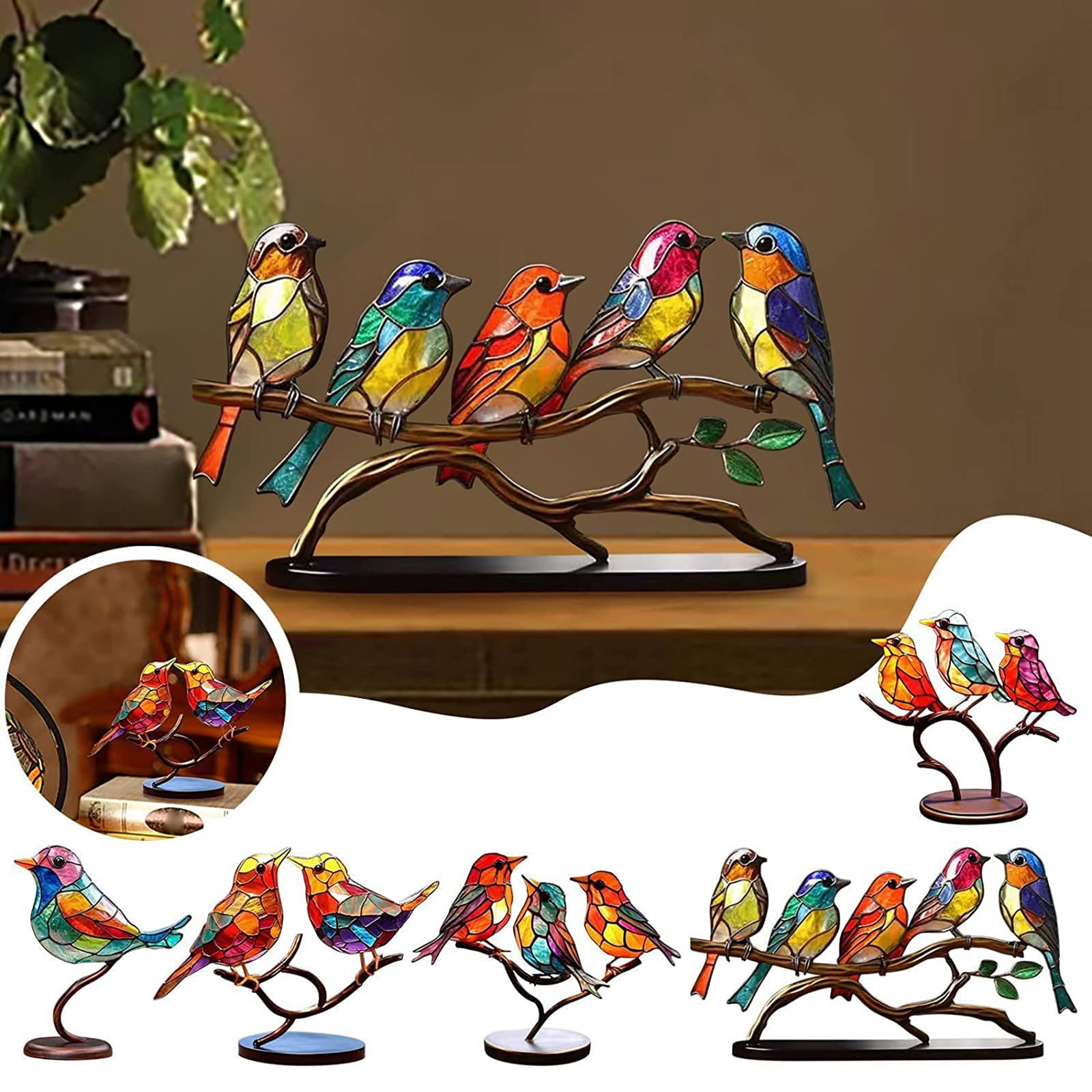 Bird Metal Ornament Colorful Bird Decoration Five Birds Pendant