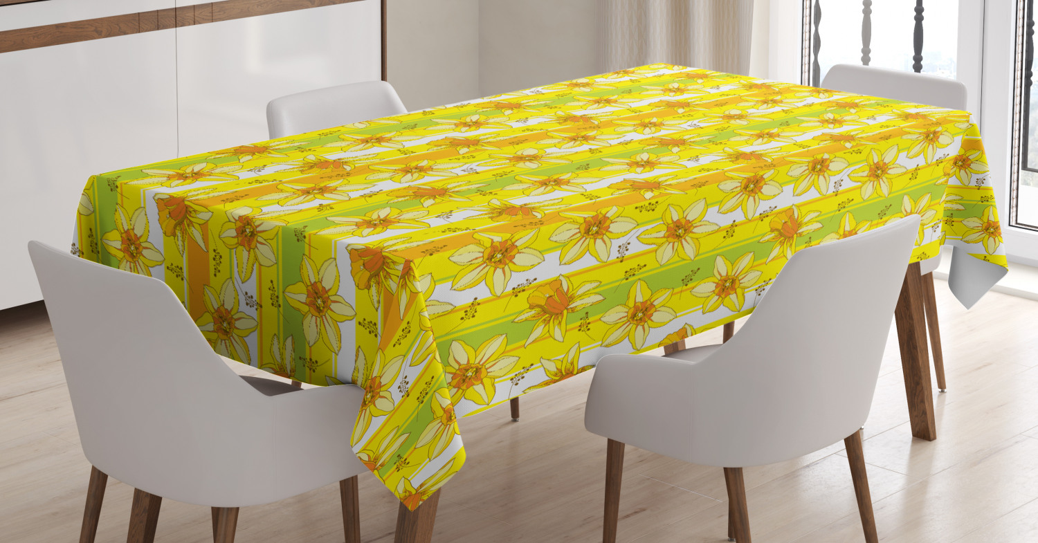 Yellow Flower Tablecloth, Floral Spring Narcissus and Daffodil Jonquil