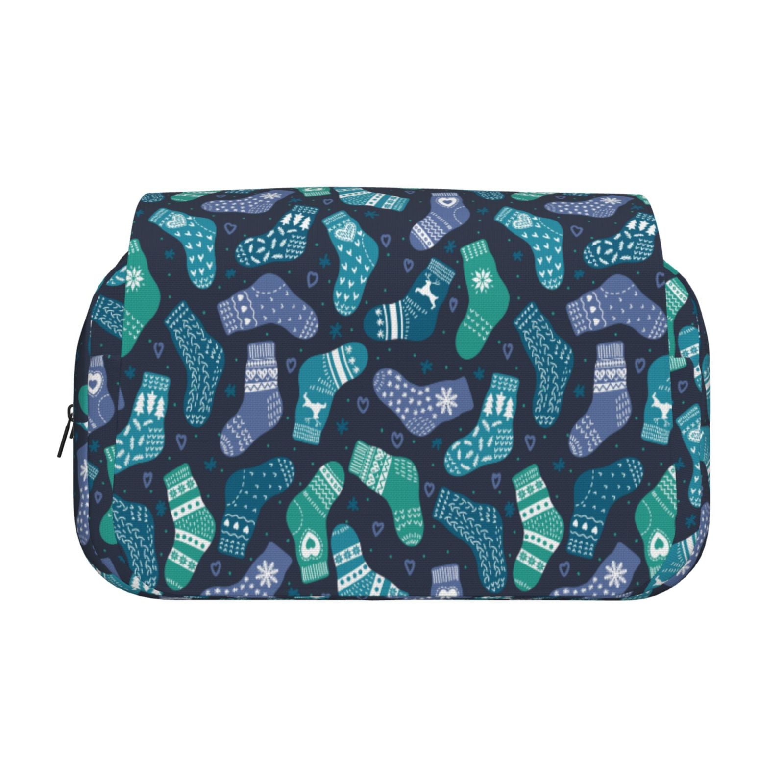 Rateoe Green Christmas Print Socks Pattern Double Clamshell Pen Case, Storage Organizer with Two Zipper Compartments– Holds Up to 50 Pencils & Pens