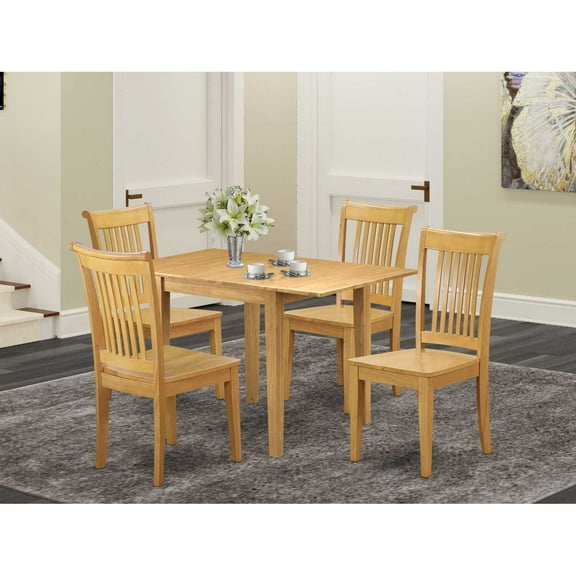East West Furniture Dining Room Set Oak, NDPO5-OAK-W