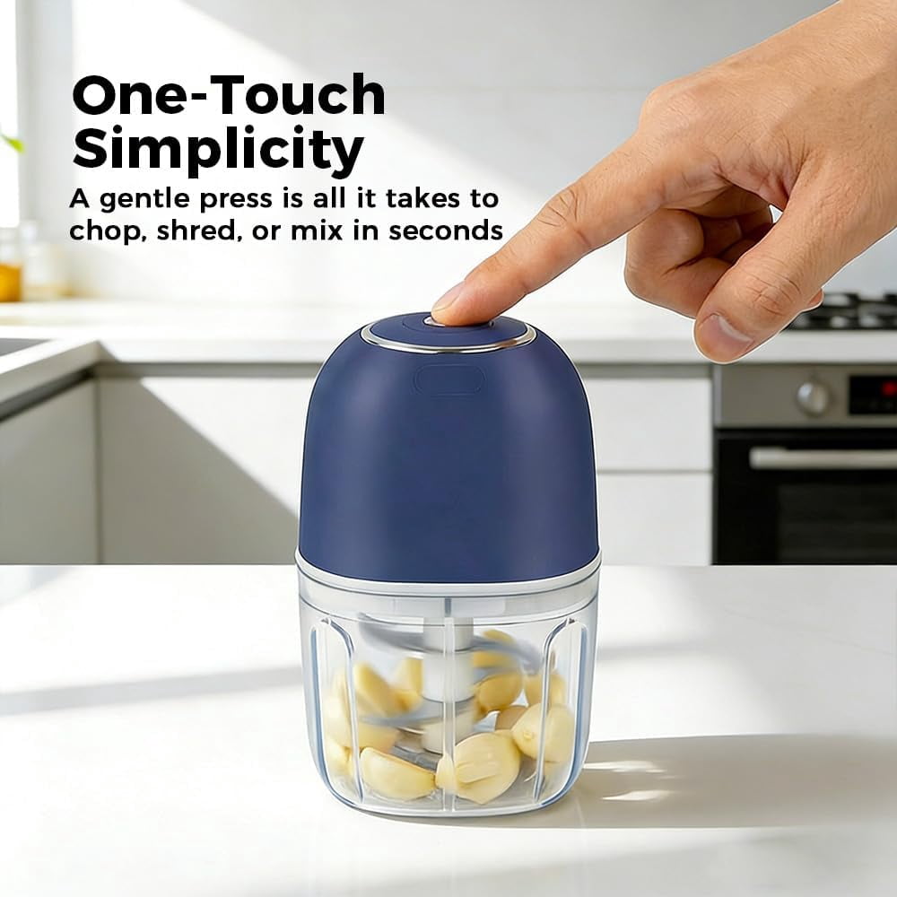 Electric Garlic Chopper Mini 350ml, USB Rechargeable Portable Veggie Chopper, Wireless Mini Food Processor with Stainless Steel Blades for Garlic, Onion, Nuts & Vegetables(xxw)