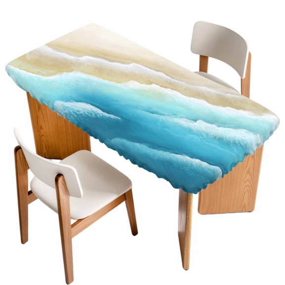 Blue Ombre Beach Table Cloths for 4 Foot Rectangle Tables, Ocean Coastal Gradient Waves Summer Patio Waterproof Elastic Fitted Tablecloths, Washable Rectangular Table Cover for Camping