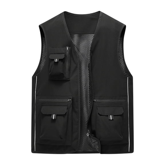 Fall Trendy Olyvenn Men's Fall Outdoor Travel Photographer's Vest Mesh Breathable Quick Dry Vest with Multiple Pockets Black 14