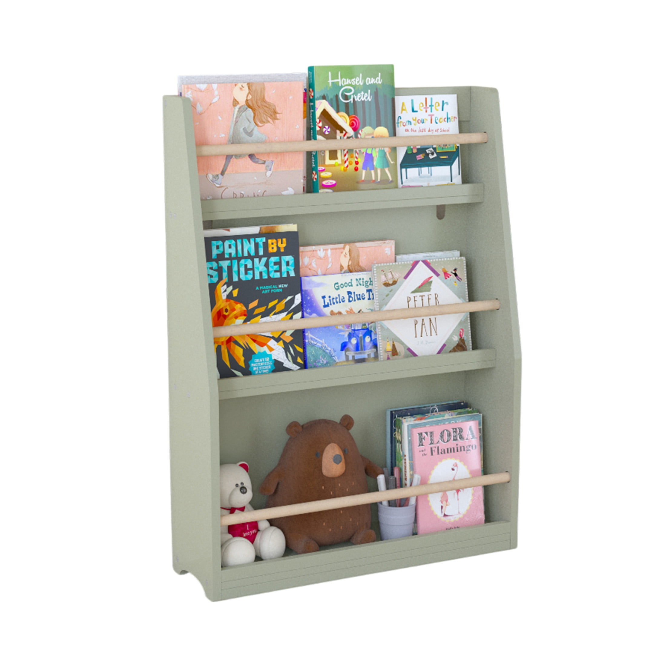 Noble House Sage 3-Tier Kids Book Shelf, Front-Facing Toddler Book Rack for Bedroom, Playroom or Nursery, Sage