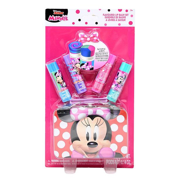 4 Pack Disney Minnie Mouse Flavored Lip Balm Set with Metal Case