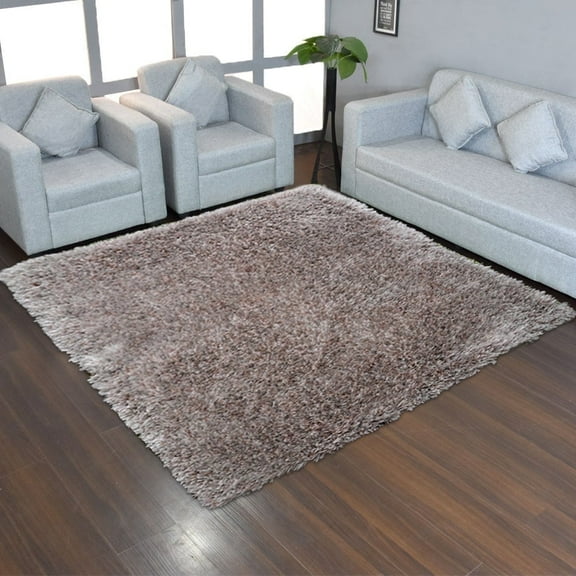 Rugsotic Carpets Hand Tufted Shag Polyester Eco-Friendly Area Rugs - 8'x8', Square, Silver, Plain Solid Design, High Pile Handmade Anti Skid Rugs for Living Room, Bed Room K00059
