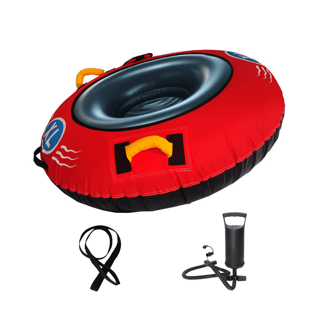 Graflsoa Red 80x80cm Small Inflatable Snow Sled with Handles - Foldable Portable Design, Soft Oxford Cloth Base & Freeze-Resistant Thickened PVC Inner Tube for Kids & Adults Winter Fun