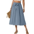 thumbnail image 2 of Women's High Waist Midi Skirt Ruffle Elastic Waist Tie Bow Side Pockets Solid Color Summer Beach Casual A-Line Skirt 05-Navy S, 2 of 5
