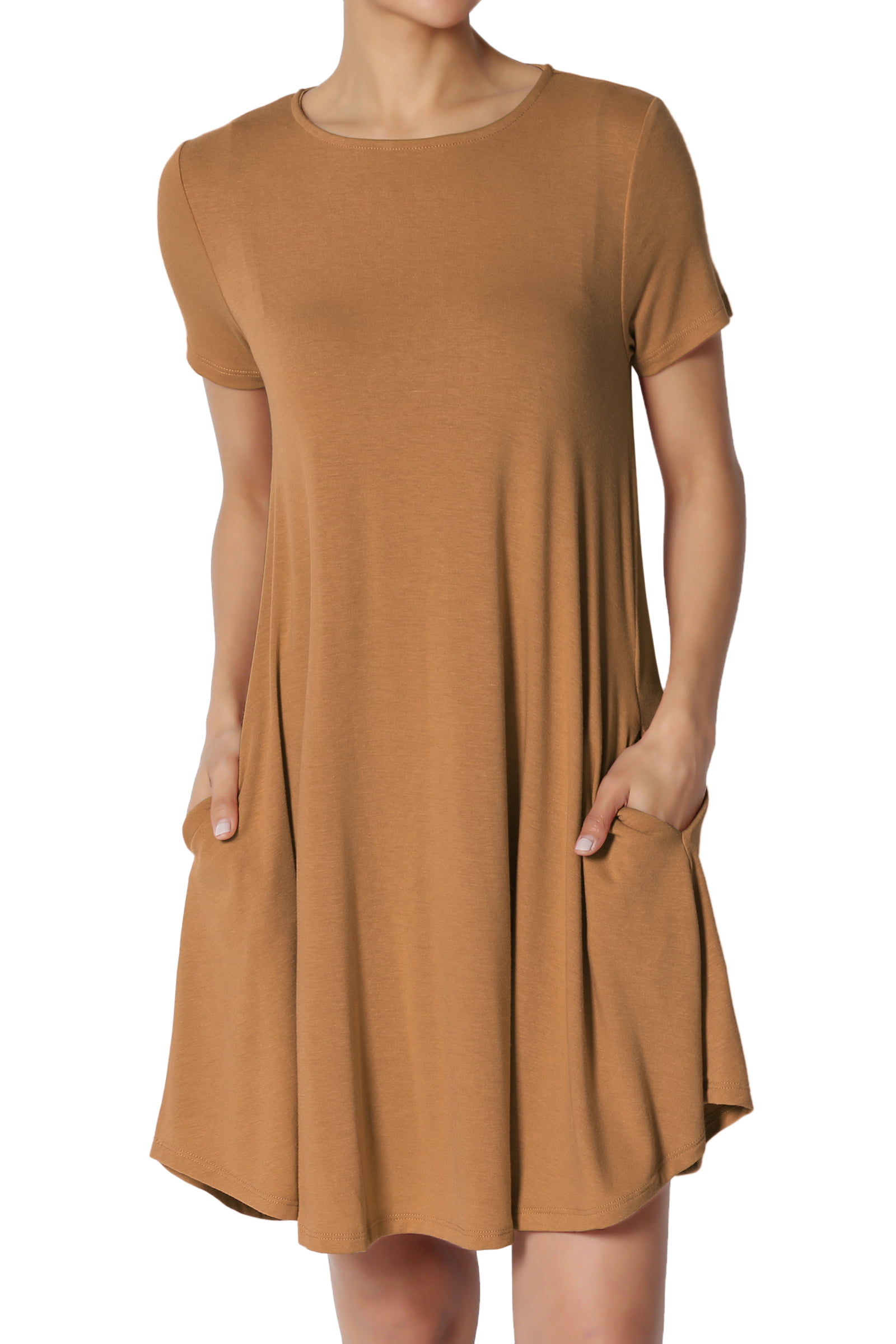 TheMogan S~3XL Basic Jersey Knit Short Sleeve Trapeze Pocket Loose T-Shirt Dress 