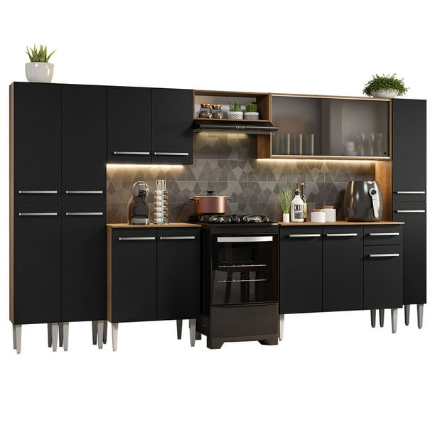 Cocina Integral 325cm Marrón/Negro Emilly Madesa 03