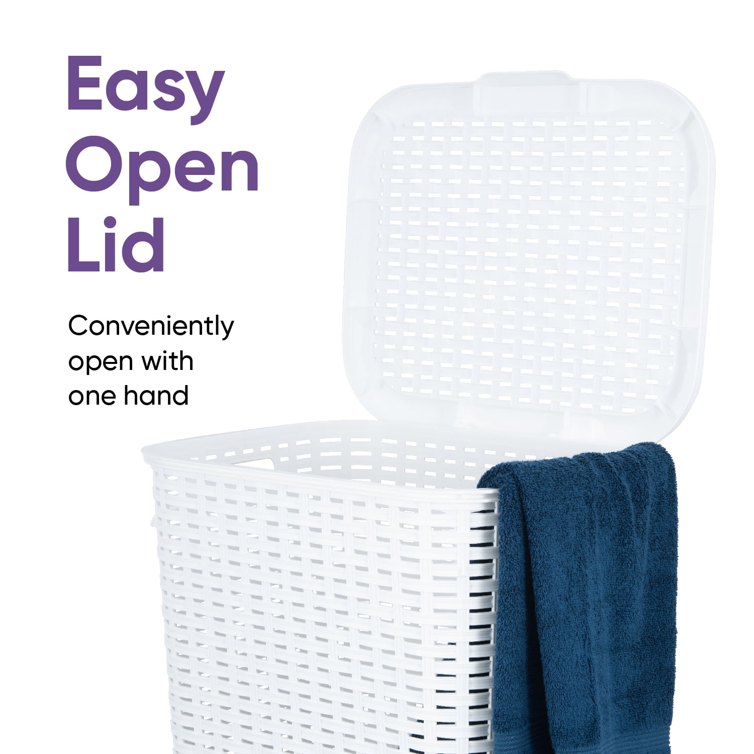 Laundry Basket, Laundry Hamper with Lid, Large 60-liter Wicker Style Hamper with Cutout Handle, to Storage Dirty Clothes in Washroom, Bathroom, Bedroom, or Dorm Room, White Color. By Superio