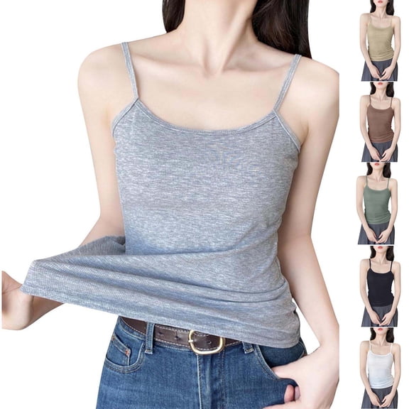 ZyeKqe Womens Tank Tops Spaghetti Strap Sleeveless Shirts Scoop Neck Base Layer Top Ribbed Knit Slim Fitted Tight Tees Loungewear