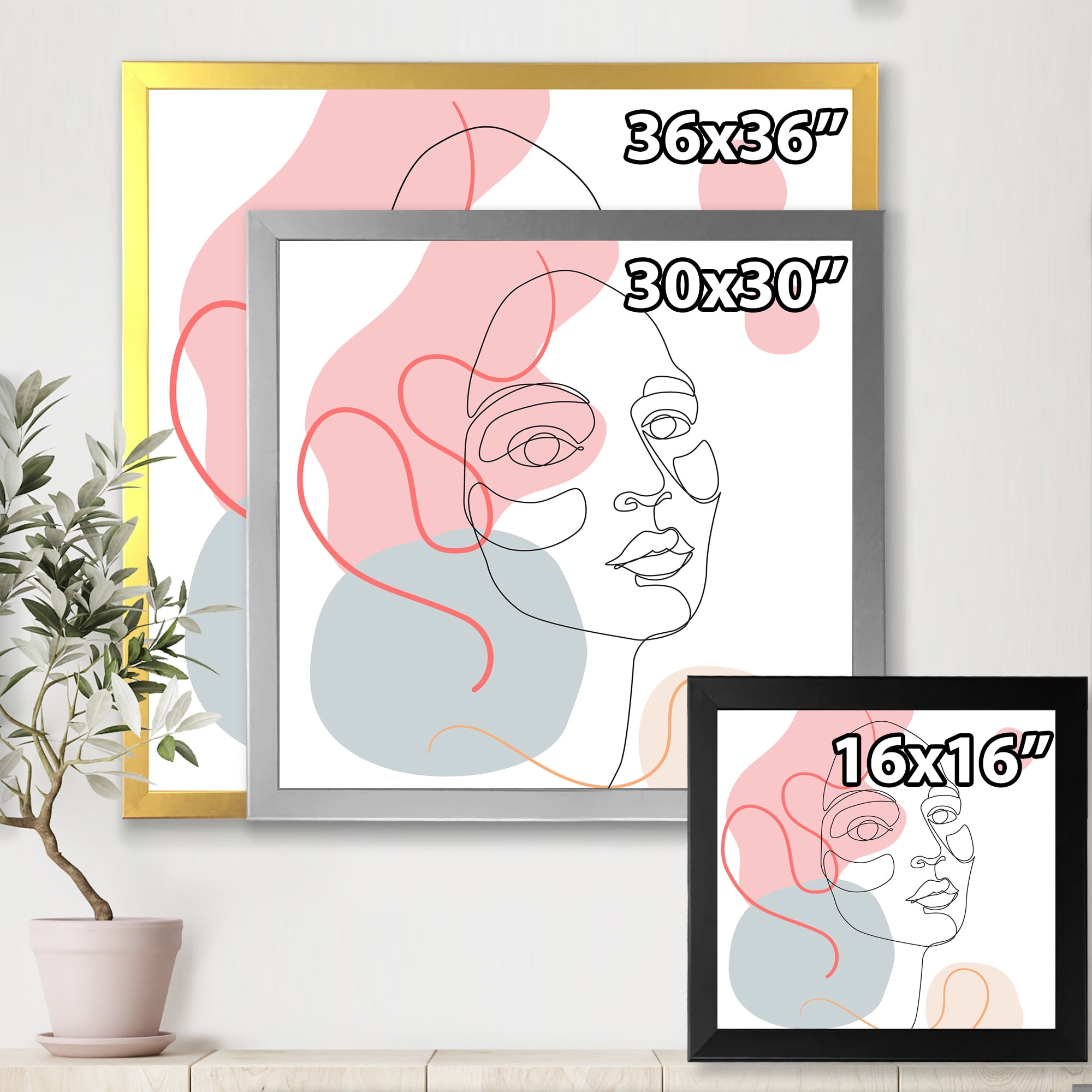 Designart 'One Line Drawing of Young Girl In Pastel Tones' Modern Framed Art Print
