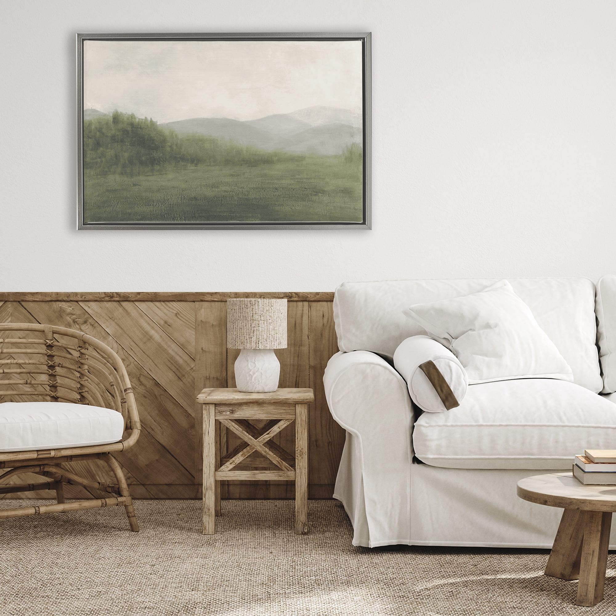 Stupell Industries Fog Green Countryside Gray Framed Floater Canvas Wall Art, design by Walt Johnson