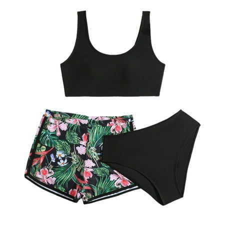 WOYY Tween Girls Bikini Set and Boyshorts Swimsuit Beach Bathing Suit Swimwear 3-Piece