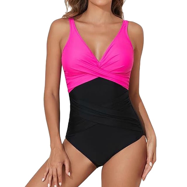 Maillots de Bain pour Femmes Duoif Maillots de Bain pour Femmes Maillot Amincissant Rétro Froncé Rembourré Maillot de Bain Maillot de Bain pour Femmes Rouge Melon D\'eau m