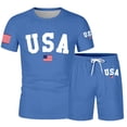 thumbnail image 4 of IWRICH Men's 4th of July Independence Day Outfits USA Flag Short Sleeve Shirts and Shorts Set 2 Piece Athletic Jogging Tracksuits Blue L, 4 of 4