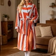 thumbnail image 5 of Women's Striped Plush Fleece Bathrobe - Thick Long Length Shawl Collar Robe with Belt and Pockets, Absorbent Cozy Lounge Wear for Winter, 5 of 5