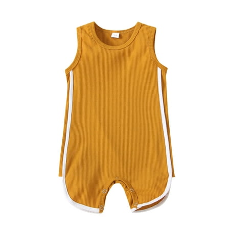 

Bmnmsl Baby Summer Rompers Splicing O-Neck Sleeveless Ribbed Jumpsuits