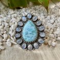 thumbnail image 2 of Handcrafted Larimar And Moonstone Statement Ring. made In 925 Sterling Silver. Boho Ring, Two Stone Ring, Boho Jewelry, Gift For Her,....., 2 of 4