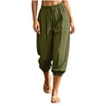thumbnail image 3 of Nugftut Capri Pants for Women Solid Color Elastic Loose Capris Drawstring Summer Trave Capri Pants High Waisted Pants, 3 of 8
