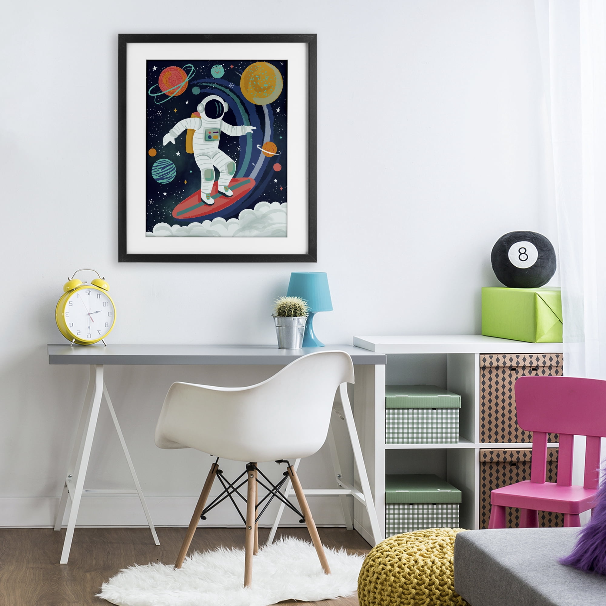 Stupell Industries Surfing Astronaut Beyond Space Black Framed Print Under Glass, design by Lisa Perry Whitebutton