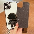 thumbnail image 3 of Compatible for iPhone 14 Plus 6.7 Inch Bling Plating Astronaut Hidden Stand Case, Cute 6D Stand Glitter Phone Case for Women Girls Soft TPU Shockproof Back Cover - Black, 3 of 12