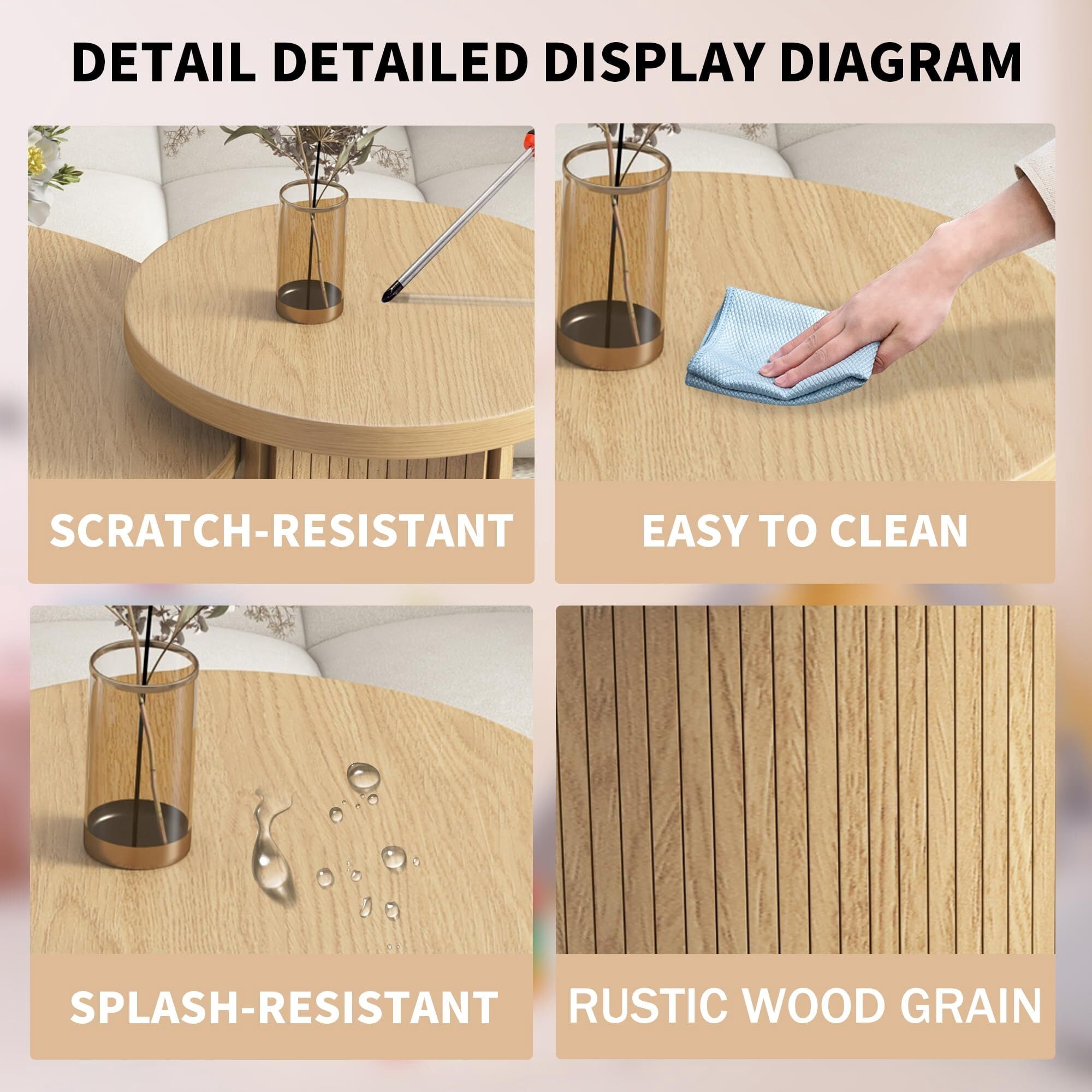 IQCNGVX Nesting Coffee Table Set of 2 Wooden Round Modern Circle Side End Side Table for Living Room Office Balcony