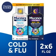 Mucinex Fast-Max Cold & Flu & Nightshift Severe Cold & Flu Medicine, OTC Cough Relief, 2x6 fl oz
