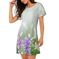 thumbnail image 2 of Rocae Purple Butterfly On Wild for Nightgowns for Women Sleep Shirts Short Sleeve Nightshirt Pullover Nightdress, 2 of 6