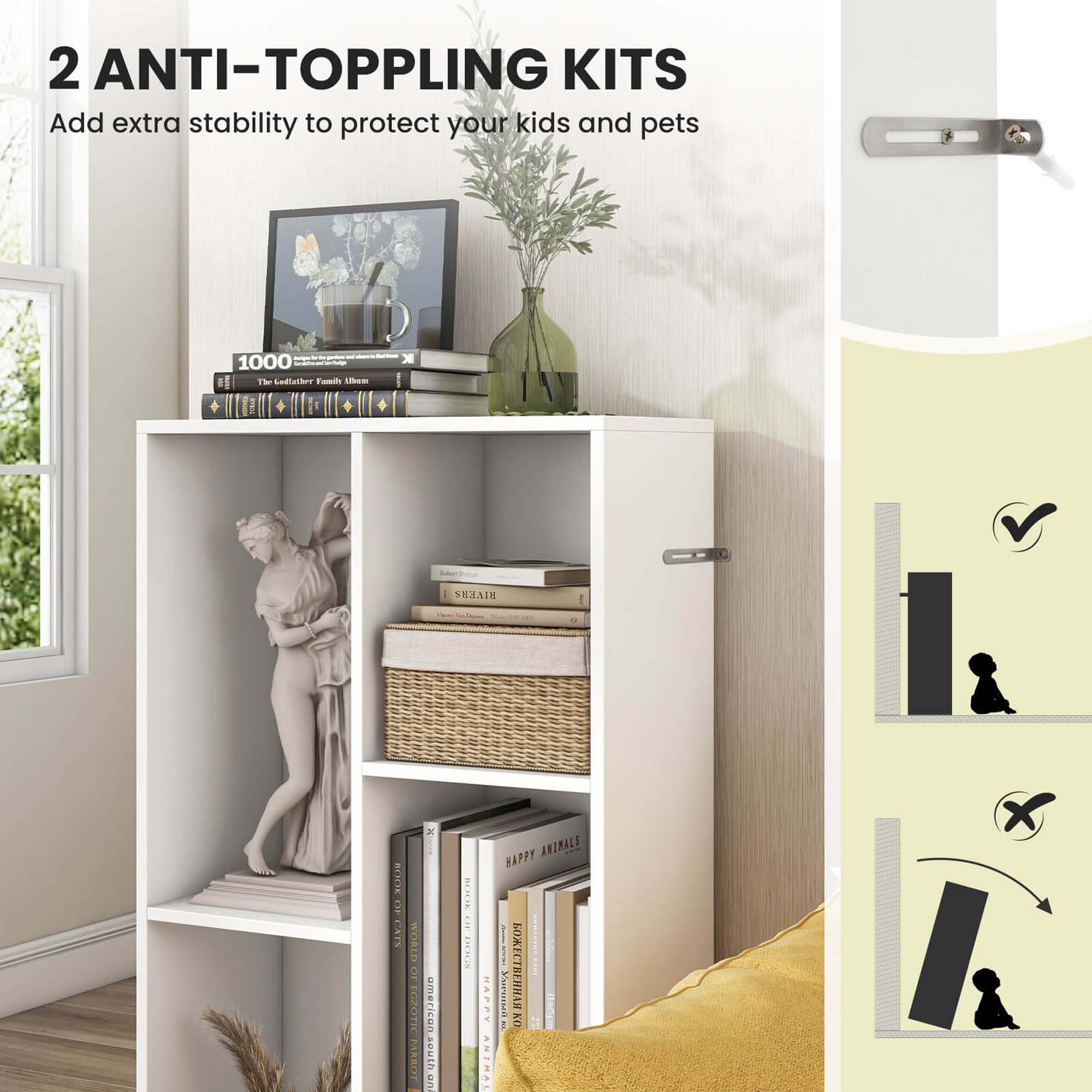Costway 5-Cube Bookcase for Kids 41" Wooden Toy Storage Organizer for Kid's Room White