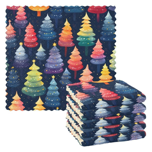 Kitchen Dish Towels Soft Absorbent Dish Cloths 11"x11" Colorful Christmas Tree 6 Packs