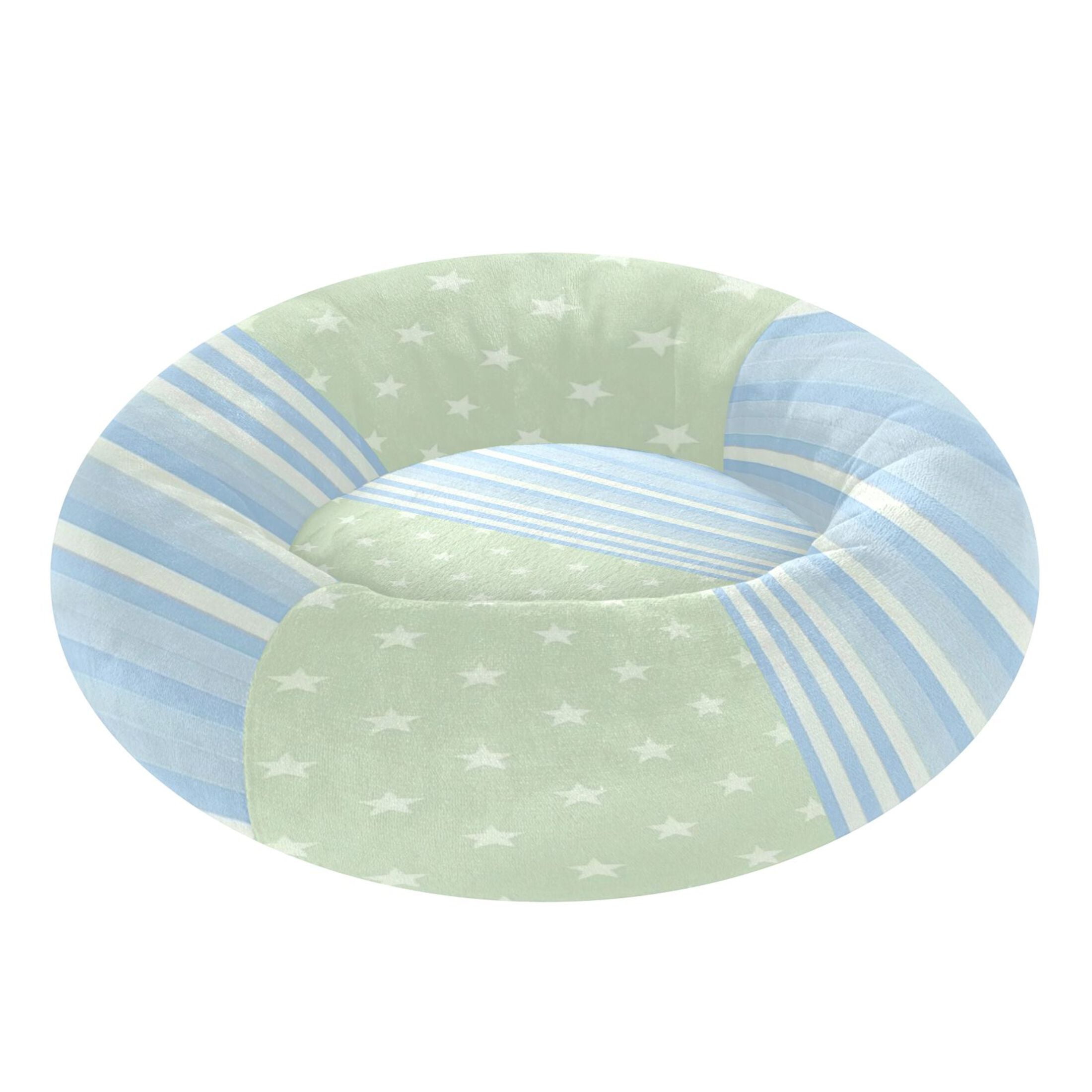 Iauyy Pet Couch Donut Cat Bed for Indoor Cats/Small Dogs Washable & Machine with Non-slip Bottom Calming Cat Furniture, Vertical Striped Light Blue (M)