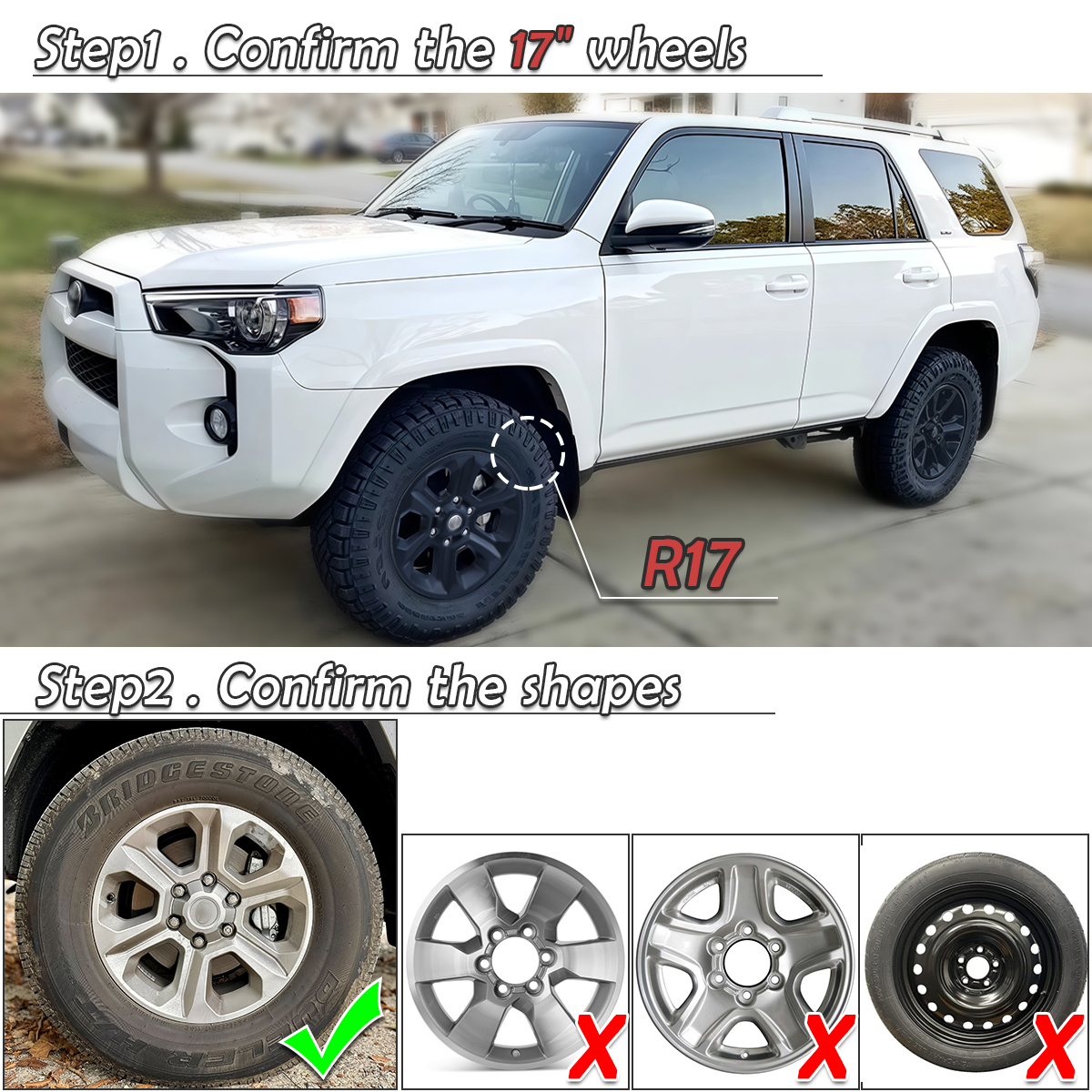 17 inch Hubcap Wheel Skin Covers Compatible with 2014-2024 Toyota 4Runner SR5, Durable ABS Plastic Rim Covers (Set of 4), Fit for Standard Wheels - Snap On Tire Cover Replacement (Matte Black)