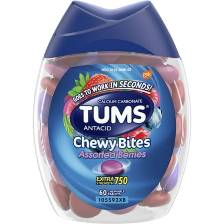 TUMS Chewy Bites Assorted Berries Antacid, Hard Shell Chews for Heartburn Relief, 60 Antacid (Best Antacid For Acid Reflux)