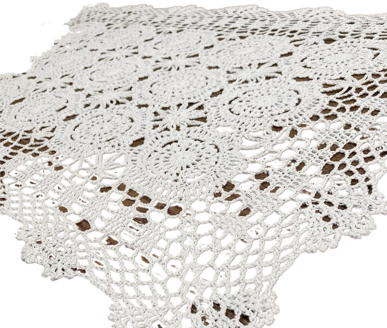 Rectangular Cotton Handwork Crochet Lace Table Runner Cloth Doilies, Table Centerpieces for Dining Room
