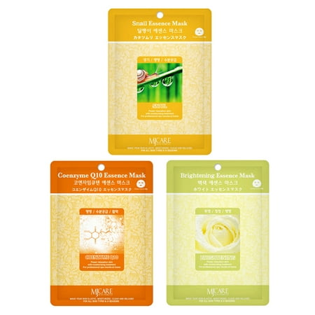 Skin Care Treatment Mask pack Snail, Coenzyme Q10, Brighening Essence Face Facial Mask Package 6 Pcs (2 Pack of Each) - Korean Cosmetic Facial