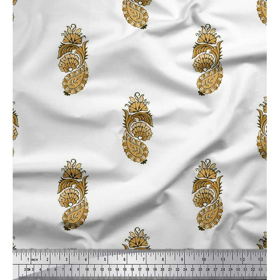 Soimoi Silk Fabric Floral & Paisley Block Print Fabric by The Yard 42 Inch Wide