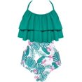 thumbnail image 1 of Trajes de baño con Cuello Halter para niña Trajes de baño de una Pieza con Recorte de Volante Hawaiano Verde 6 Años Verde 6 Años Xishao ropa, 1 of 2