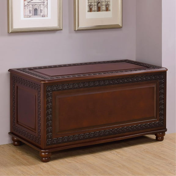 Deep Tobacco Finish Storage Chest With Elegant Design And Ample Room Spacious In Hue Ornamentation
