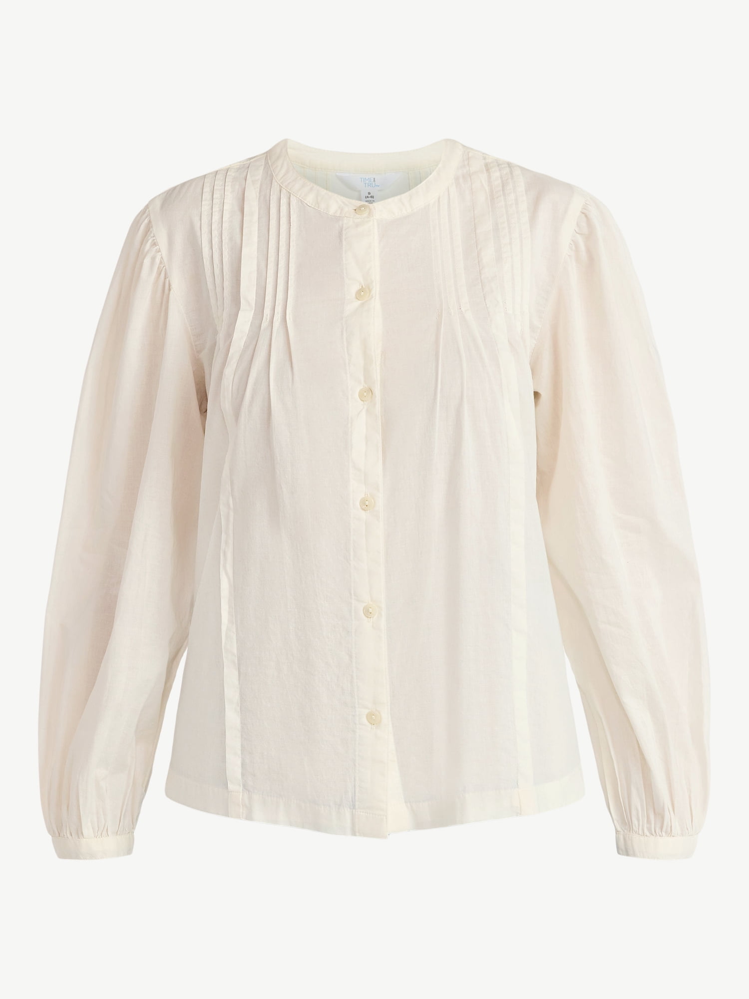 Time and Tru Women's Pintuck Blouse with Long Sleeves, Sizes XS-XXXL