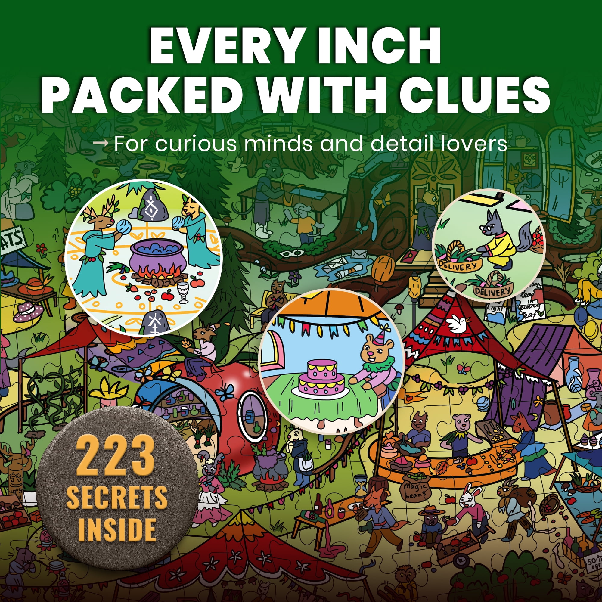 QUOKKA 1000 Piece Puzzle for Adults - Adult Puzzles with 223 Hidden Secrets and Engaging Audio Story