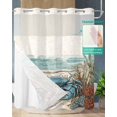thumbnail image 2 of No Hook Shower Curtains with Snap in Liner, Coastal Crab Waterproof Fabric Shower Curtain, Nautical Summer Beach Starfish Coral Double Layers & See-Through Top Window Bathroom Curtains 72''x72'', 2 of 6