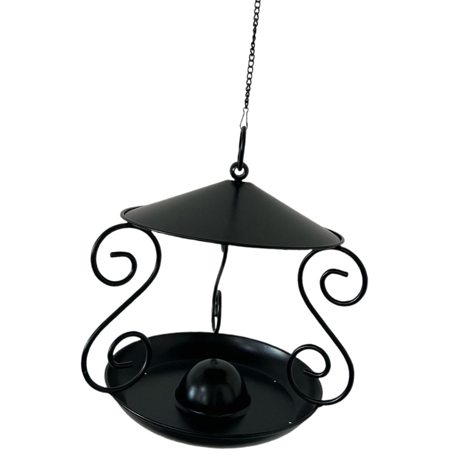 CarpNettore Metal Roof Bird Feeder Feeding Bowl with Rain Cover for Balcony Outside Tree black