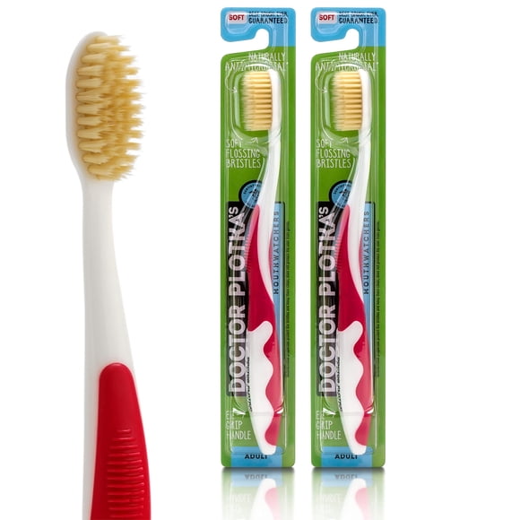 Cepillo de dientes MOUTHWATCHERS Suave con Hilo Dental 2 unidades Rojo